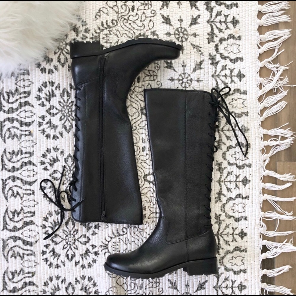 Sofft black lace up leather boots, size 6